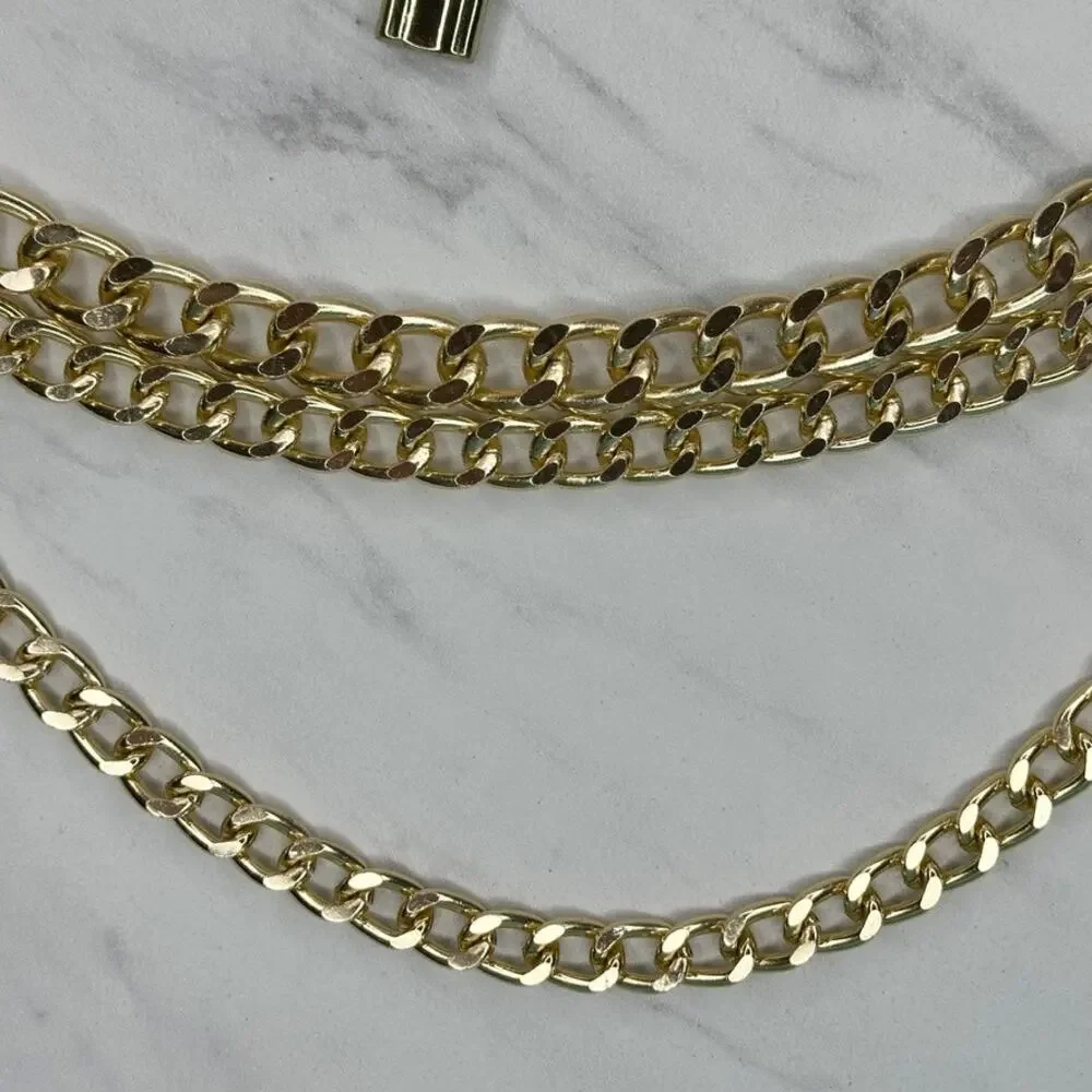 Chunky Gold Tone Chain Lock Charm Draped Belt One Size (OS) ✨